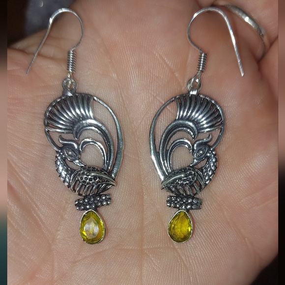 Vintage Style Peacock Citrine Drop Earrings - Picture 5 of 7
